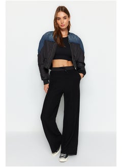 Buy Black Parachute Garnish Detail Thick Straight Fit Knitted Sweatpants TWOAW24EA00022. in Egypt