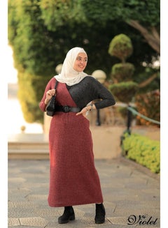 Buy Violet Maroon Casual Rip Dress With Belt in Egypt