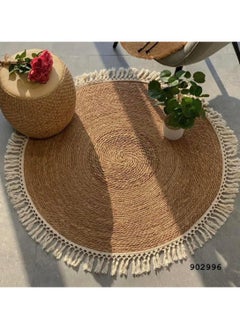 Buy Round Handwoven Jute Braided Area Rug – 120 cm Rustic Vintage Beige Reversible Carpet, Boho Farmhouse Style for Bedroom, Living Room, Kitchen – Natural Jute Decor in UAE