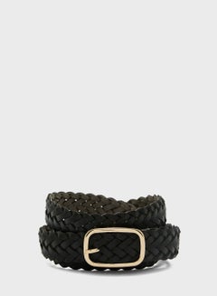 Tanpie Fashion Men's Braided Belt Leather Strap for Jeans Black