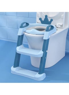 Buy Adjustable toddler crown shape baby toilet training seat with anti-cold soft padded seat, safe handles and wide non-slip steps Light blue in Egypt