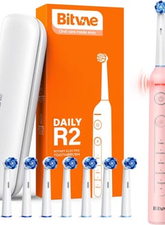 Buy Bitvae R2 Rotating Electric Toothbrush for Adults with 8 Brush Heads, 5 Modes Rechargeable Power Toothbrush with Pressure Sensor, Pink in Saudi Arabia