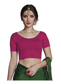 اشتري Crazy Bachat Women's Readymade Indian Designer Net Sleeves Stretchable Pink Blouse for Saree في الامارات