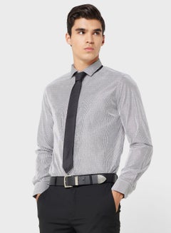 Buy Men Charcoal Grey White Slim Fit Pure Cotton Striped Formal Shirt in UAE