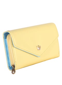 Buy Women PU Leather Zipper Wallet Multi-layer Coin Purse (Yellow) in UAE