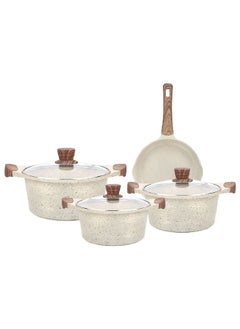 Buy 7-Piece Durable Non-Stick Aluminium Coated Cookware Set Cream 10.5 x 28 x 43 cm LONDON 7C in Saudi Arabia