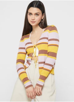 Buy Striped Tie Detail Cardigan in UAE