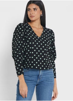 Buy V-Neck Puff Sleeve Top in Saudi Arabia