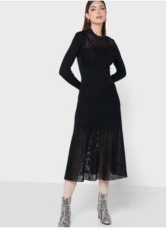 Buy Textured A-Line Midi Dress in UAE