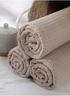 Buy Spa Waffle Terry Reversible Bath Sheet, Beige – 500 GSM, 85x165 cm in UAE