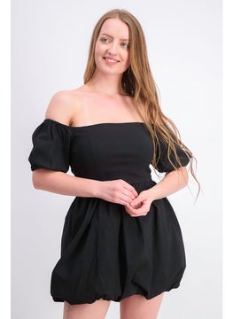 Buy Women Petite Stretchable Bubble Casual Dress, Black in UAE