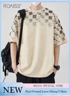 اشتري Men's Casual Loose Checked Printed T-Shirt Graffiti Design Everyday Versatile Short Sleeve Top Cotton Comfortable And Breathable Pullover في السعودية