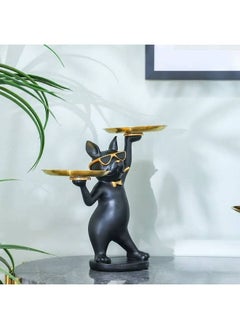 اشتري Nordic Standing Pitbull With Dual Tray Polyresin Creative Abstracts And Figurines Modern Design Tabletop Decoration For Home, Office, Living Room L 21.5 x W 12 x H 28 Cm Black/Gold في الامارات