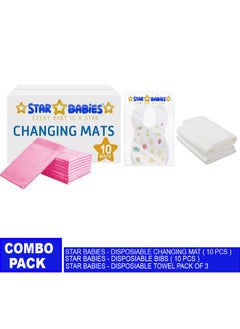 اشتري Combo Pack  Pack Changing Mat 10Pcs Bibs 10Pcs Disposable Towel 3Pcs Pink في الامارات