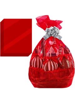 اشتري Red Translucent Cellophane Wrap Bags (10 Pcs) Xlarge 24” Inch X 30” Inch 2.5 Mil Thick Red Translucent Cello Bags Gifts Baskets Wrapping Arts & Crafts Treats Premium Quality في الامارات