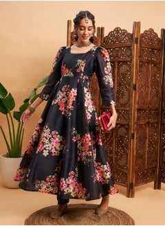 Buy Floral Print Pleat Detail Anarkali Maxi Kurta in Saudi Arabia