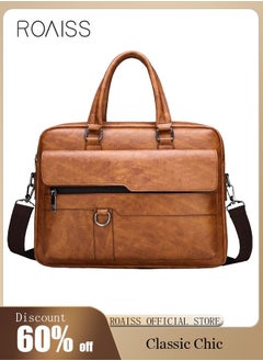 Buy Business Messenger Bag Briefcase Handbag for Men Travel Laptop Light Brown in Saudi Arabia