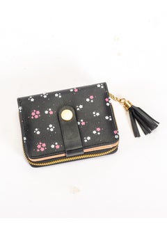 Buy Leather Flip Wallet & CardHolder with 9 Pockets and Zipped Pocket Flowery Black in Egypt