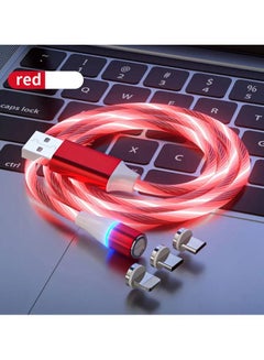 اشتري Micro USB Type C IOS Magnetic Luminous LED Flowing Light Cables 2.1A Charging line For iPhone Samaung Huawei Red في الامارات