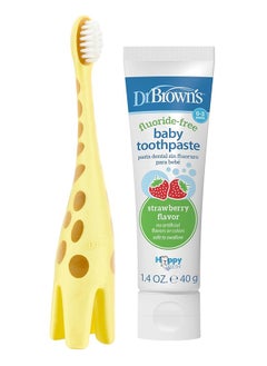 Buy Baby First Teeth Training Toothbrush Set With Strawberry Fluoride-Free Toothpaste 1.4 oz  0-3 Years, Giraffe in UAE