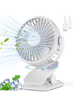 Buy Portable Clip On Fan, Small USB Fan Battery Operated, 3 Speed Rechargeable Mini Fan With LED Display, 360° Rotate Personal Cooling Desk Fan White in Saudi Arabia