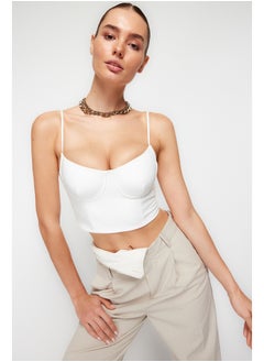 Buy White Crop Woven Bustier TPRSS24BS00006 in Egypt