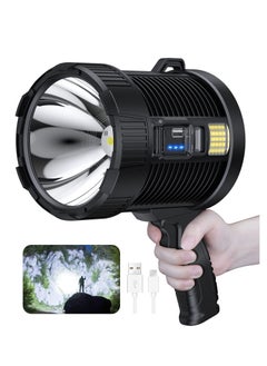 Buy Rechargeable Spotlight, 100000 Lumens Led Spot Lights Handheld Large Flashlight Super Bright Outdoor Solar Spotlights Searchlight with Cob Light, 6 Modes, IPX5 Waterproof (Black) in Saudi Arabia