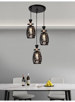 Buy Elegant 4323-3 Geometric Pendant Light With Three Lights – Adjustable Height E27 Ceiling Lamp, Perfect for Dining Room, Living Room & Hallways in Saudi Arabia