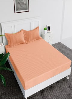 Buy Fitted Bed Sheet +2Pcs Pillow Covers, King/Queen/Double/Single Sizes, Color Peach in UAE