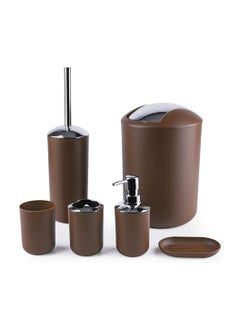 اشتري Arabest Bathroom Accessories Set  6 Piece Plastic Gift Bath Set with Trash Can Toilet Brush Toothbrush Holder Soap Dispenser Soap Dish Soap and Lotion Set Tumbler Cup (brown) في الامارات