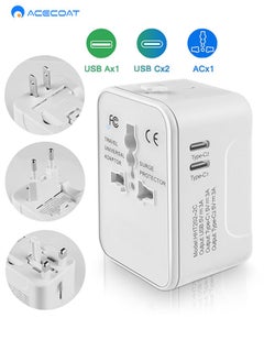 Buy Travel Adapter Worldwide Universal Travel Plug with 2 USB-C, International Socket Adapter with 3 USB Universal AC Sockets Travel Adapter for USA UK AUS EU England Thailand Italy Germany, White in Saudi Arabia