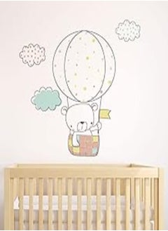 اشتري Decorative kids room sticker - Scandinavian animals cub in his hot air balloon (60x80cm) في مصر