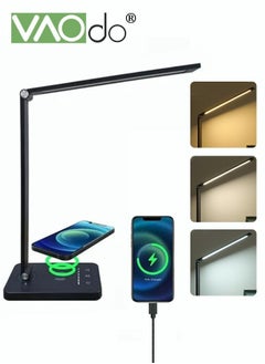 Buy LED Desk Lamp with Dimmable USB Charging Port Touch Controlled Home Desk Lamp Bright Reading Table Lamp 3 Color Modern Eye Light Natural Light Task Lamp Black in UAE