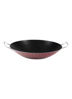 اشتري Stripy Classy Wok With 2 Side Handle  Aluminium Layered With Tefloan Coating 38Cm Dark Red` في السعودية