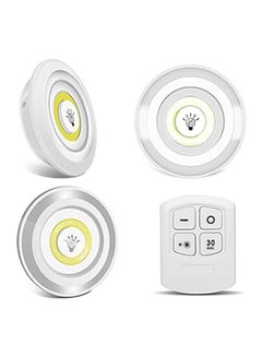 اشتري Cob Wireless LED Light | Adjustable Brightness Wall Night Light For Dark Cabinet With Timer White Set Of 3 Lights And Remote Control في مصر