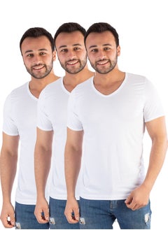 Buy 3 Pieces Jet Men Undershirt V Neck and Half Sleeve - White in Egypt