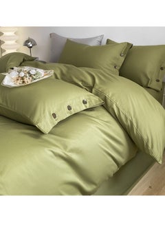 اشتري Bed Cover Set, Soft Luxurious Pure Bedsheet Set, Long-staple Cotton Simple Solid Color Bed Sheet Quilt Cover Bedding Twill Cotton Set, ( tea green, 1.8m fitted sheet set of four) في السعودية