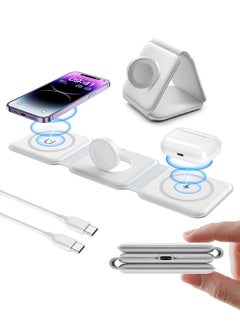 Buy 3 in 1 Wireless Charger Foldable Magnetic Charging Stand Inductive Wireless Charger 15W Wireless Fast Charging Pad Cell Phone Charging Pad White in Saudi Arabia