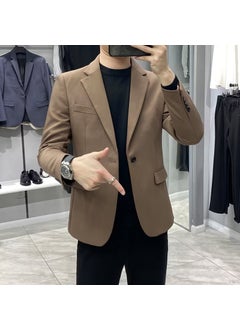 اشتري 2023 Slim Fit Casual Blazer Mens Spring Autumn Trendy JacketX828 Brown X828 Brown في السعودية