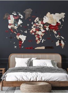 اشتري 3D Wooden World Map Urban Wall Decor Any Occasion Gift Idea - Wall Art For Home & Kitchen or Office في الامارات