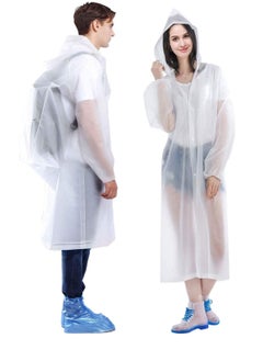 Buy Raincoat, 2PCS Portable EVA Rain Coats ReusablePoncho with Hood and Elastic Cuff Sleeves Transparency of Outdoor Tourism & Packable for Family Fishing, Travel, Emergency no PVC in UAE