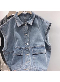 Buy Japanese Cityboy Denim Vest Men Casual Sleeveless Jacketblue blue in UAE