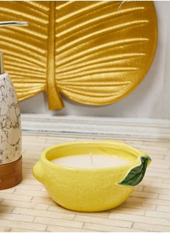 Buy Lemon Ceramic Wax Filled Pot Mediterranean Lemons - 5% Sicilian Basil & Wild Lemon Scent (3017-3622) in UAE