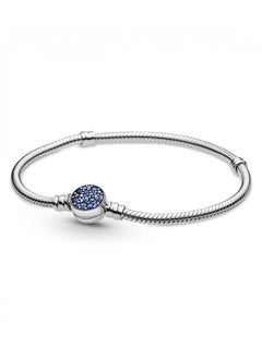 Buy PANDORA Jewelry Disc Clasp Snake Chain with Blue Crystal Bracelet in Sterling Silver(18cm) in UAE