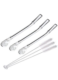 Buy Gourd Drinking Filter Straws Stirrer Food-Grade 18/8 Stainless Steel - Set of 3 with 3 Cleaning Brushes - 6.1" Long in Saudi Arabia