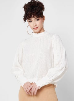 Buy High Neck Ruched Sleeve Top in UAE