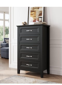 Buy LINSY HOME -  Wood Dresser Chest, closet Cabinet With 5 Drawers , Dressers Organizer for Bed Room Living Room, Closet, Nursery,Black Color, size 69.8L*39.8W*114H cm in UAE