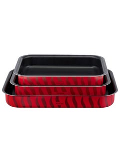 اشتري Les Specialistes 3-Piece Set Oven DishesNon-Stick Coating Aluminum Heat Diffusion Easy Cleaning Red Made In France  22X29 Cm في الامارات