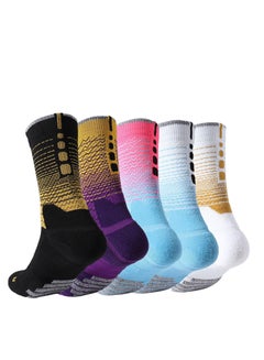 اشتري Sports Socks, 5 Pairs of Men's Basketball Socks Outdoor Colorful Trendy Mid-calf Soccer High Elasticity Compression Player for Competition Team Leggings في الامارات