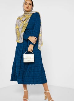 Buy Self Textured Belted Dress in UAE